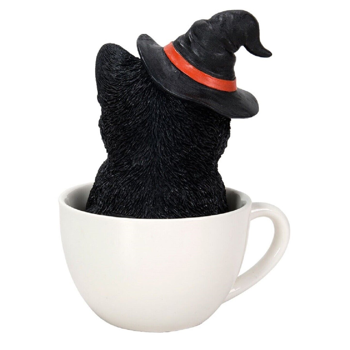 Black Kitten in a Boo Spiderweb Tea Cup Halloween Figurine 6 Inch Multicolor