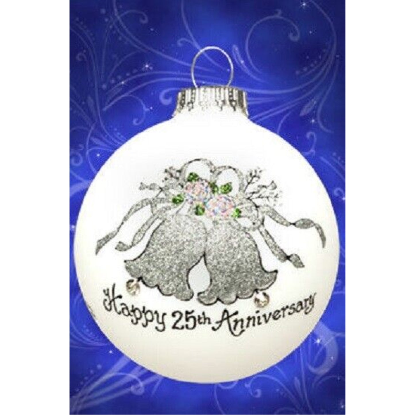 Happy 25th Anniversary Bells Christmas Glass Ornament Made in USA