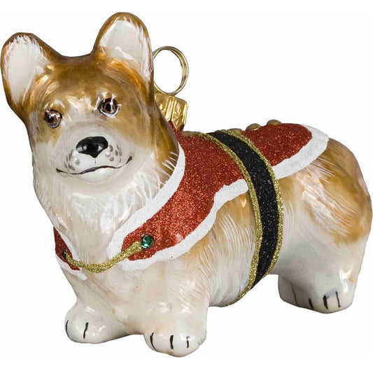 Joy to the World Pembroke Welsh Corgi Santa Paws Dog Polish Glass Christmas Ornament Decoration