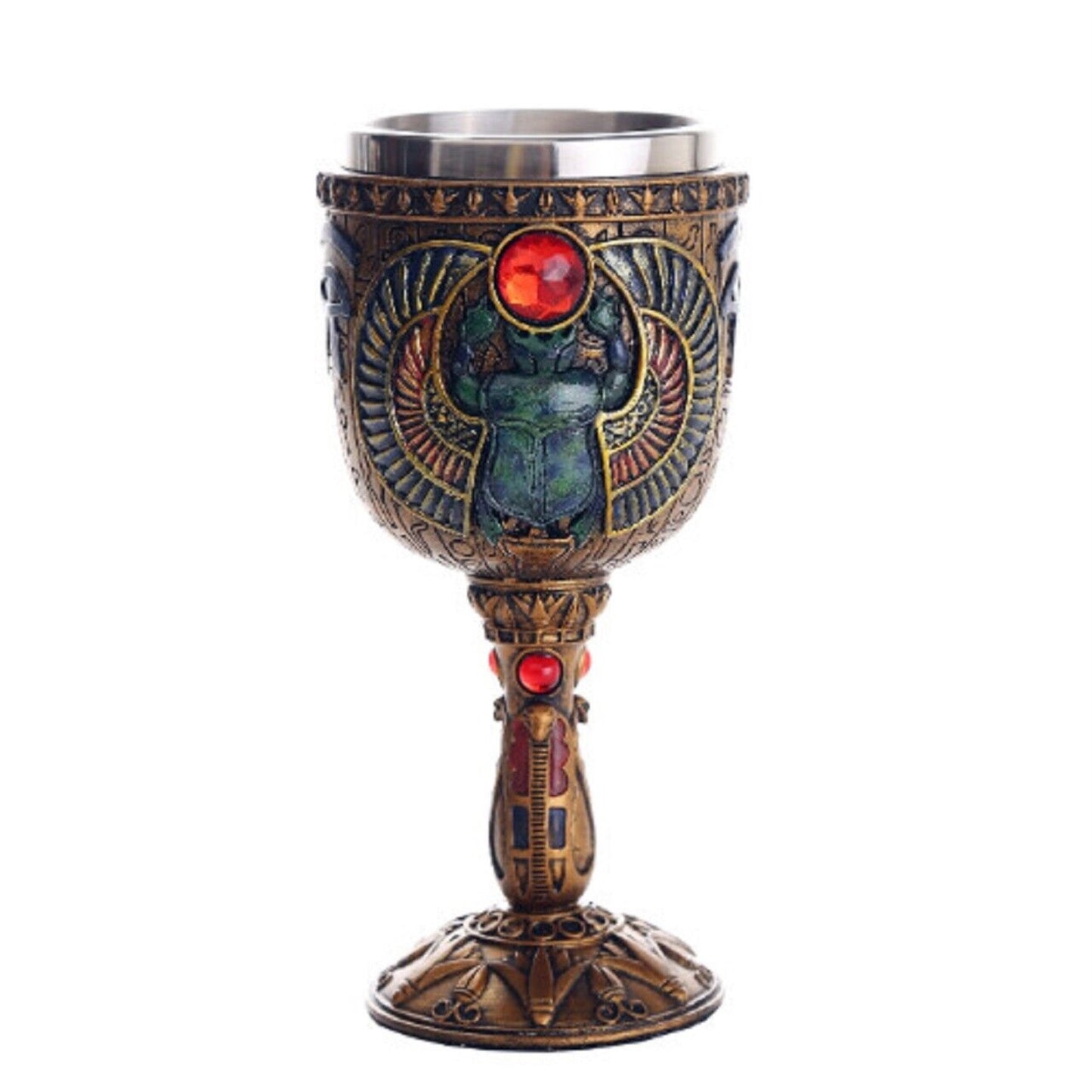 Ancient Egyptian Winged Scarab Ceremonial Wine Goblet Chalice Cup Resin Body Stainless Steel Cup