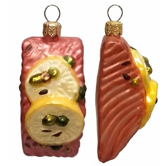 Pinnacle Peak Trading Slice of Salmon with Lemon Polish Glass Christmas Ornament Set of 2 Decorations