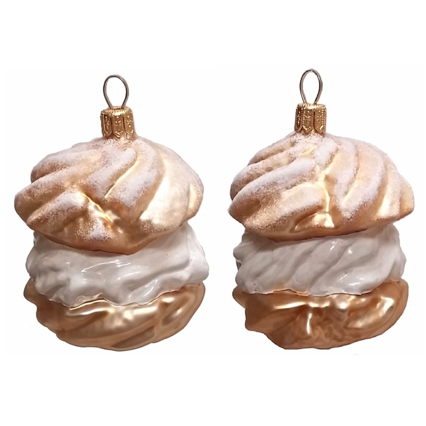 Pinnacle Peak Trading Cream Puff Dessert Polish Blown Glass Christmas Ornament Set of 2 Decorations