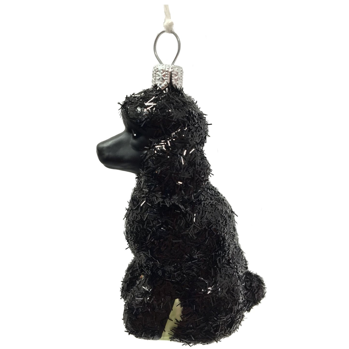 Pinnacle Peak Trading Black Glittered Poodle Dog Polish Glass Christmas Ornament Pet Animal Decoration