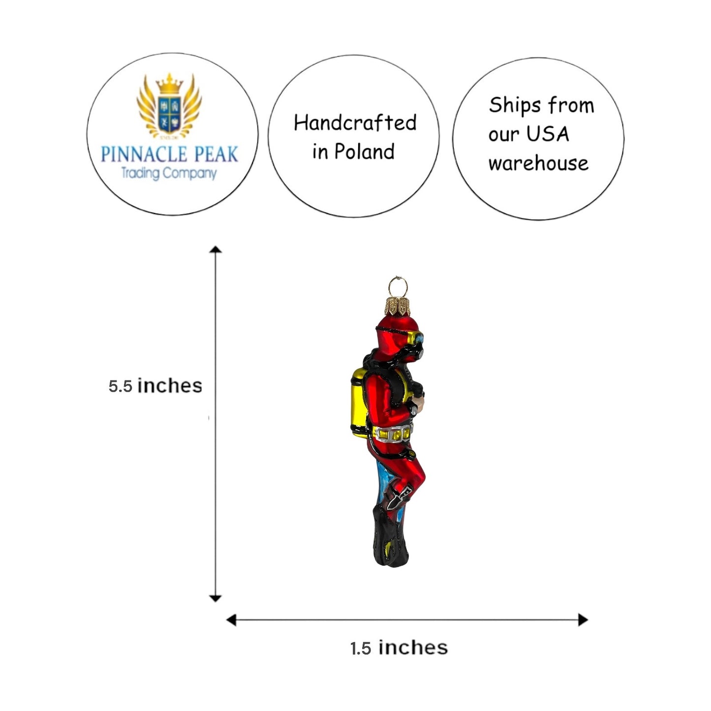 Pinnacle Peak Trading Scuba Diver Diving Polish Glass Christmas Ornament Made in Poland Decoration