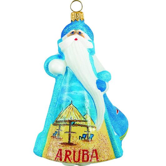 Joy to the World Glitterazzi Aruba Santa Polish Glass Christmas Ornament
