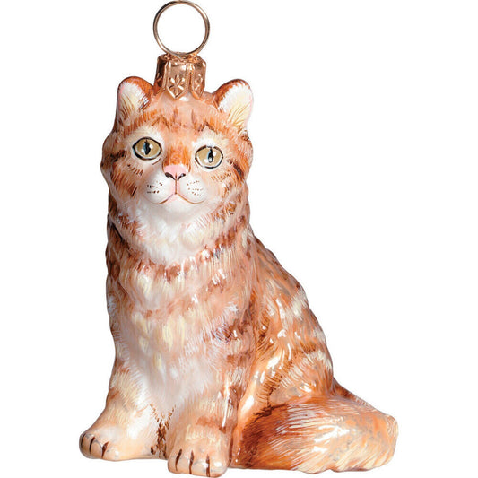 Joy to the World Maine Coon Red Cat Glass Polish Christmas Ornament Decoration Made in Poland