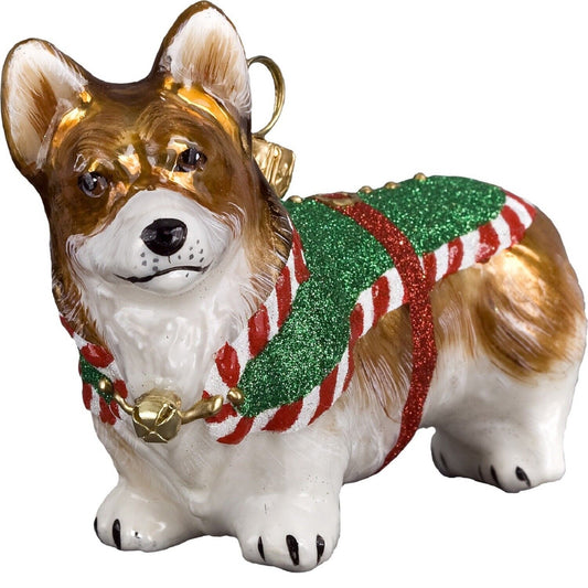 Joy to the World Pembroke Welsh Corgi Santas Little Yelper Dog Polish Glass Christmas Ornament