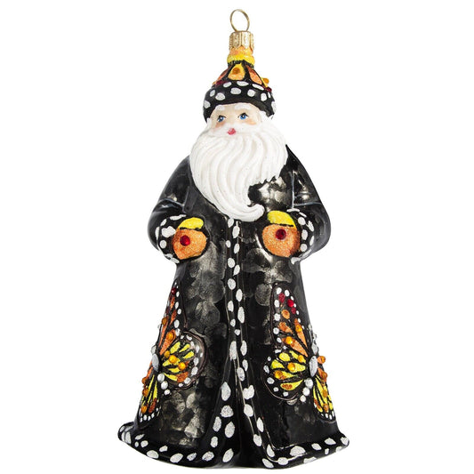 Joy to the World Glitterazzi Monarch Butterfly Jeweled Santa Polish Glass Christmas Ornament