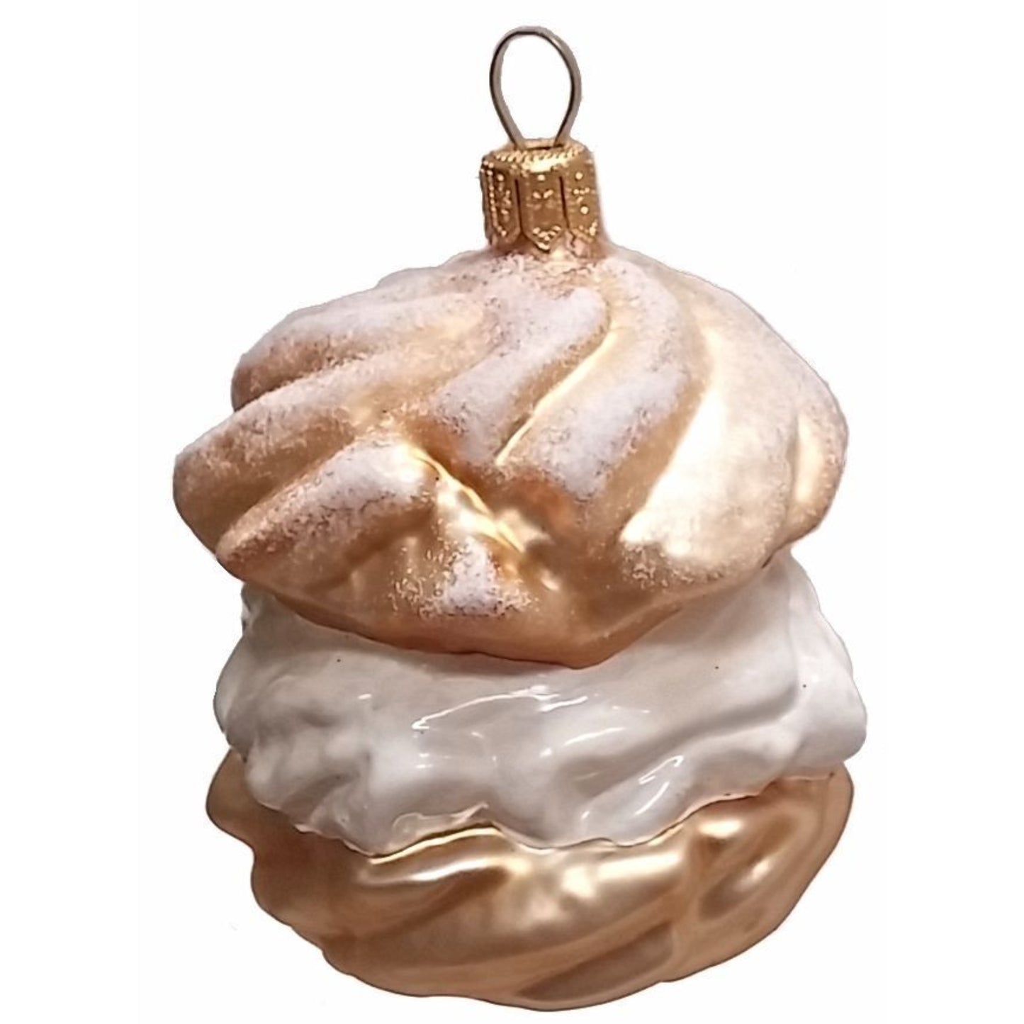 Pinnacle Peak Trading Cream Puff Dessert Polish Blown Glass Christmas Ornament Set of 2 Decorations