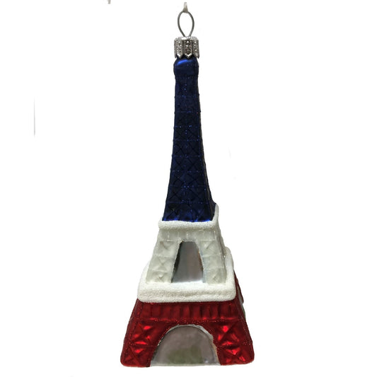 Pinnacle Peak Trading French Flag Colored Eiffel Tower Polish Glass Christmas Ornament Paris France