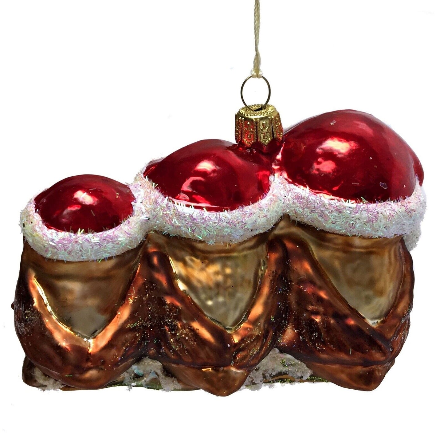 Pinnacle Peak Trading Three Owls Wearing Santa Hats on Branch Polish Glass Christmas Ornament Birds