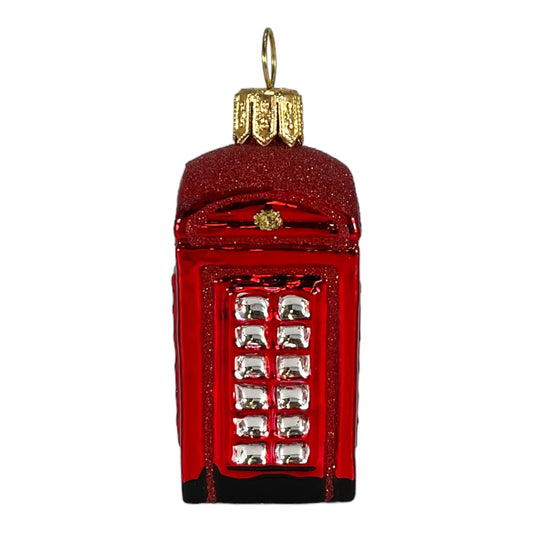 Pinnacle Peak Trading English Telephone Booth Mini Polish Glass Christmas Ornament UK England 2.5 inch