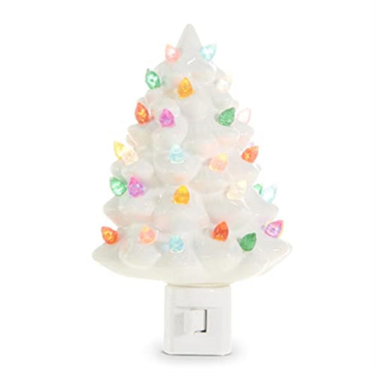RAZ Imports Vintage White Christmas Tree Ceramic Plug in Night Light 6 inch Height