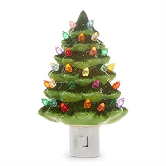 RAZ Imports Vintage Style Green Christmas Tree Ceramic Plug in Night Light 6 inch Height