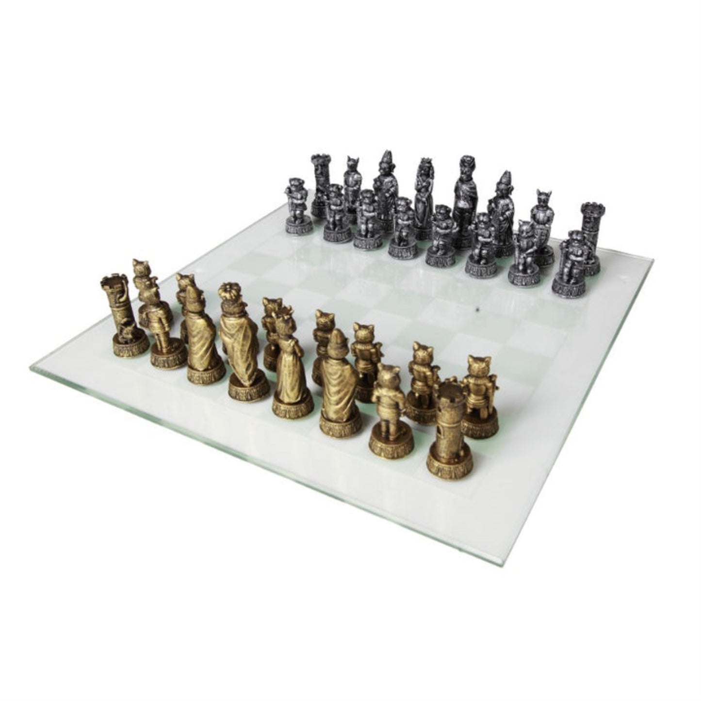 Cats Versus Dogs Chess Set 3.5 Inch Tall Hand Painted Pieces with Glass Board
