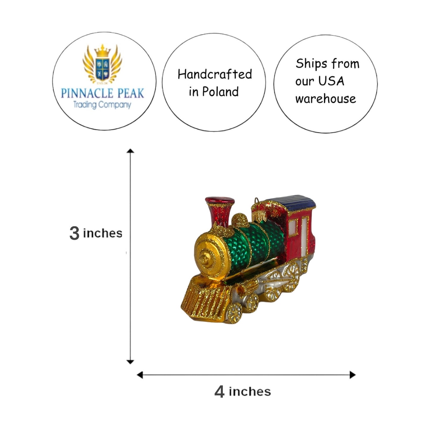 Pinnacle Peak Trading Red and Green Train Locomotive Polish Glass Christmas Tree Ornament Decoration
