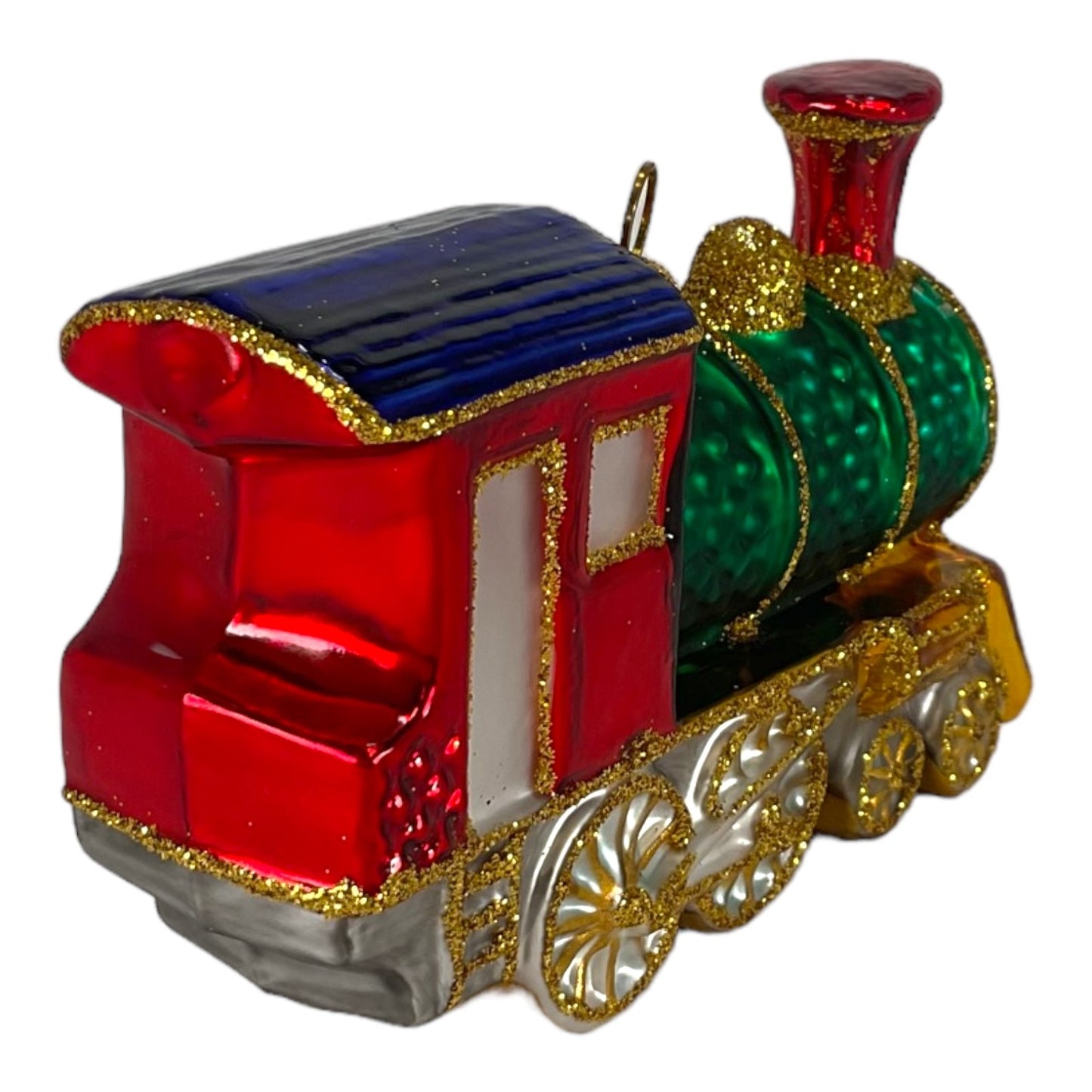 Pinnacle Peak Trading Red and Green Train Locomotive Polish Glass Christmas Tree Ornament Decoration