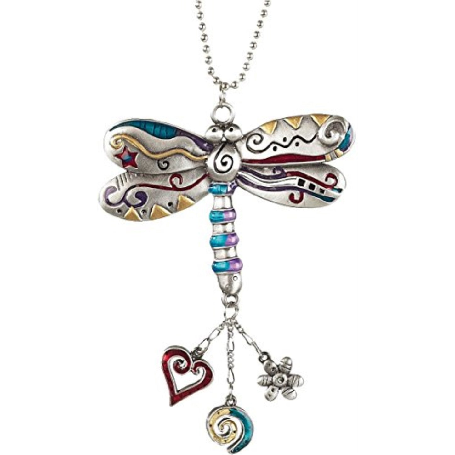Ganz Multi Color Dragonfly Car Charm 7.5 inch with Silver Chain