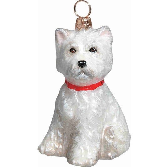 Joy to the World West Highland Terrier Westie Puppy Dog Polish Glass Christmas Tree Ornament