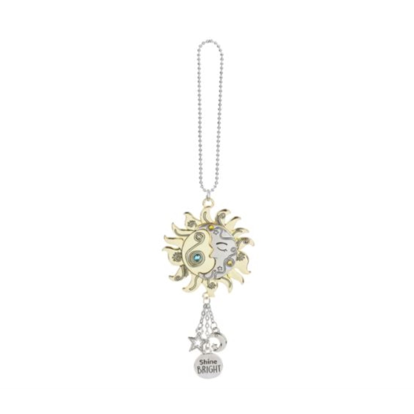 Ganz Silver and Gold Sun and Moon Car Charm 7 Inch with Silver Chain