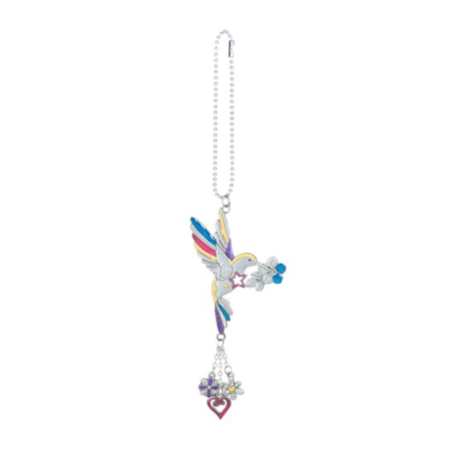 Multi Color Artistic Hummingbird Car Charm 7.5 inch with Silver Chain