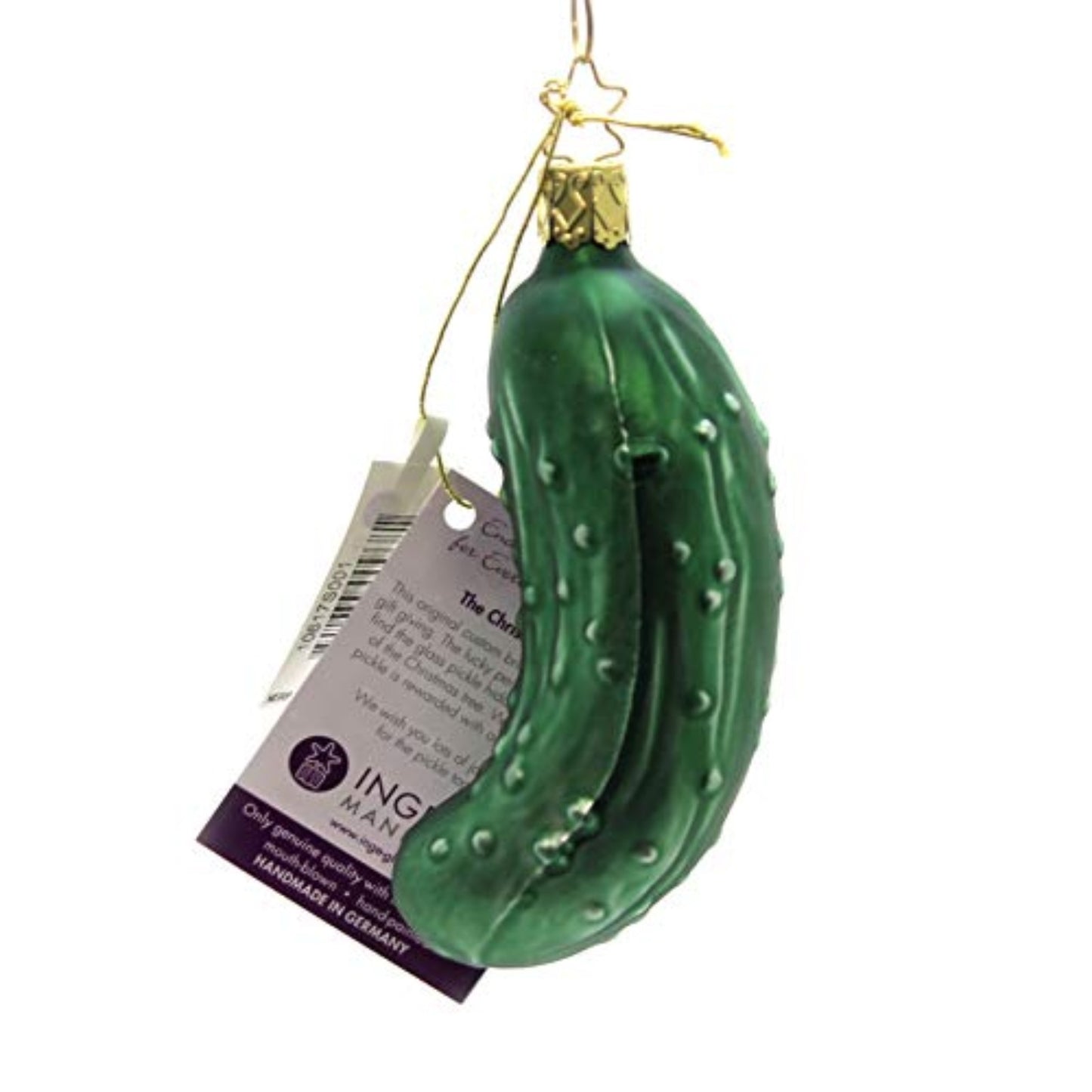 Inge Glas Heirlooms Large Pickle German Glass Christmas Ornament with Legend FREE BOX