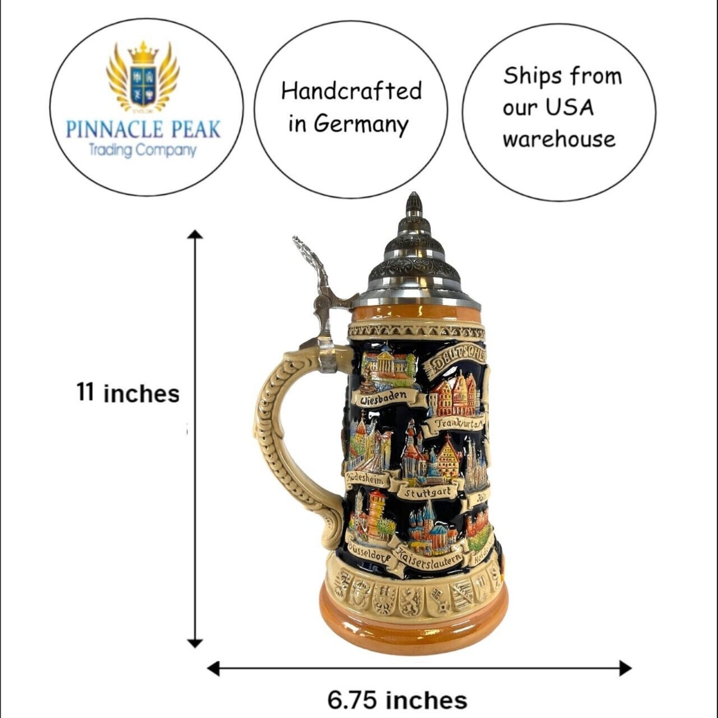 Pinnacle Peak Trading Deutschland Germany Eagle City Panorama LE German Stoneware Beer Stein .75 L
