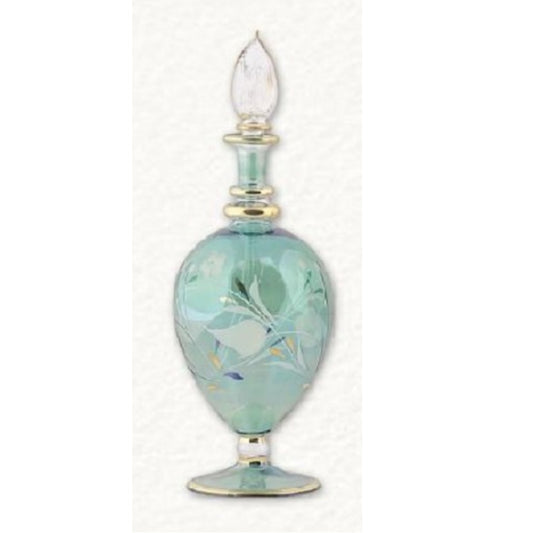 Green Floral Etched Egg Egyptian Blown Glass Perfume Bottle Made in Egypt