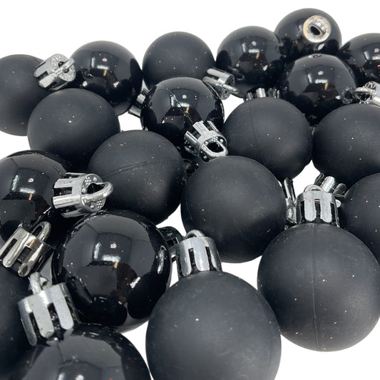 1 Inch Small Matte and Shiny Black Christmas Ball Ornaments 24 Piece Set