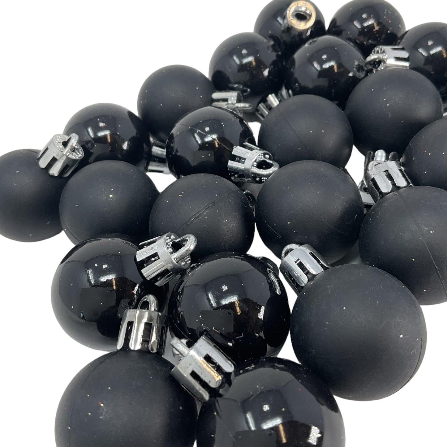 1 Inch Small Matte and Shiny Black Christmas Ball Ornaments 24 Piece Set
