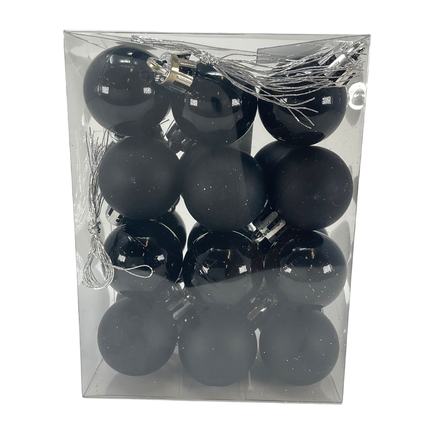 1 Inch Small Matte and Shiny Black Christmas Ball Ornaments 24 Piece Set