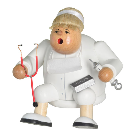 KWO Sitting Female Nurse Doctor Holding Shot German Wood Incense Smoker 5.9 Inch Made in Germany