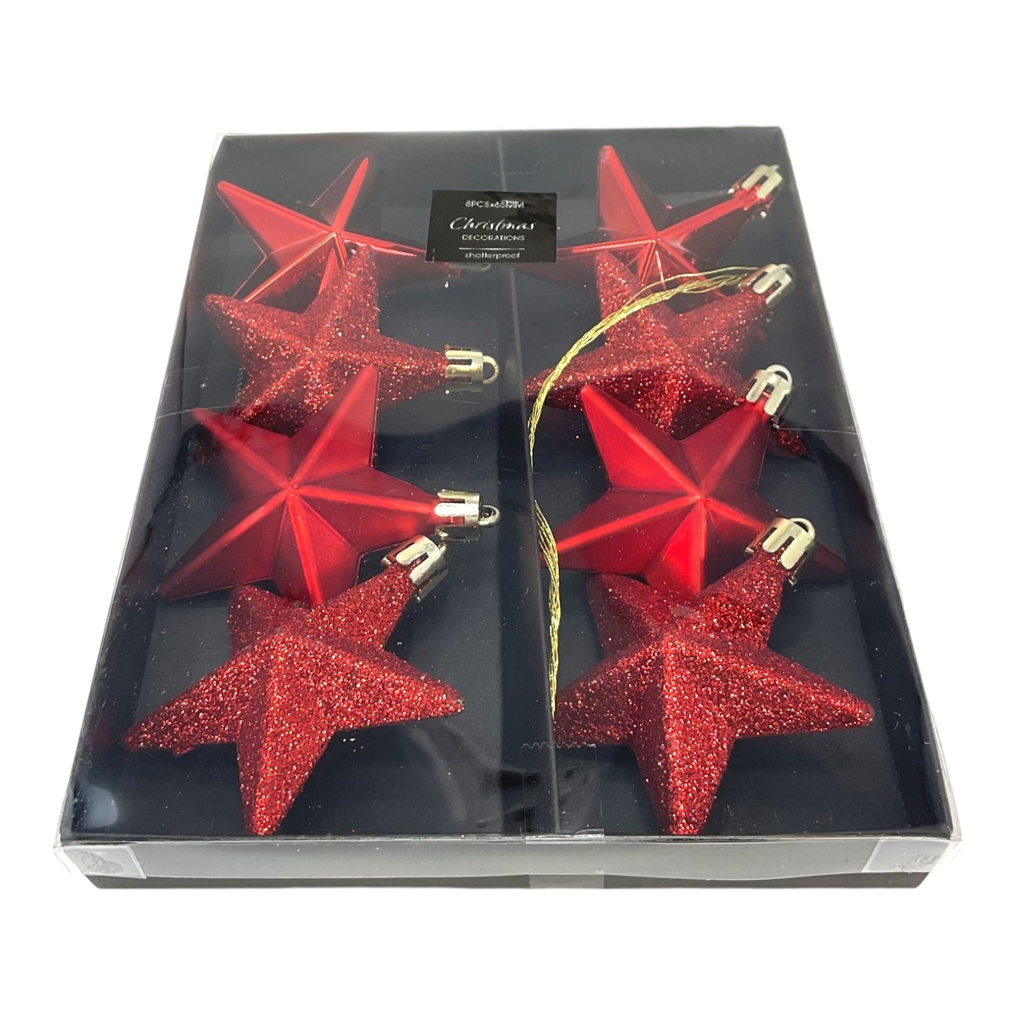 8 Piece Shiny Matte and Glitter Red Star Christmas Tree Ornament Decorations 2.5 Inch