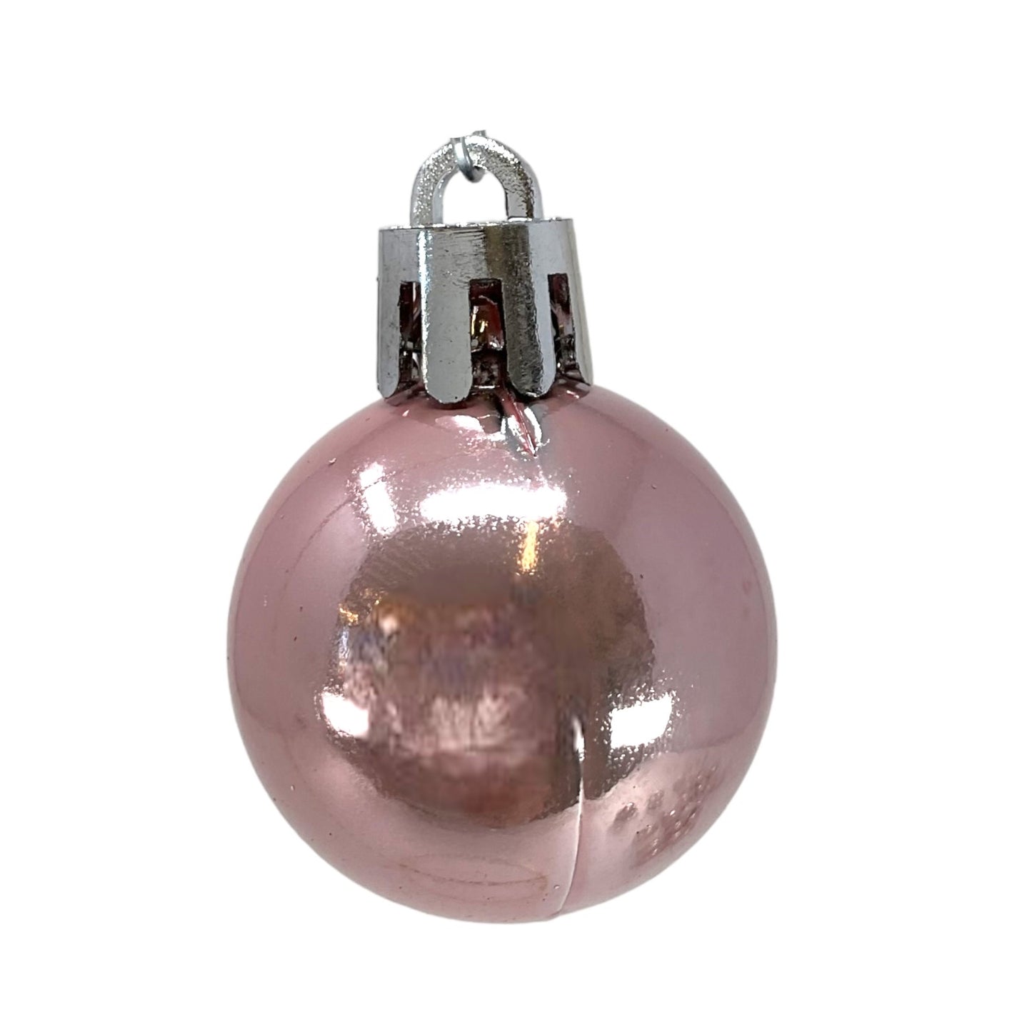 1 Inch Small Pink and White Shatterproof Plastic Christmas Ball Ornaments 24 Piece Set