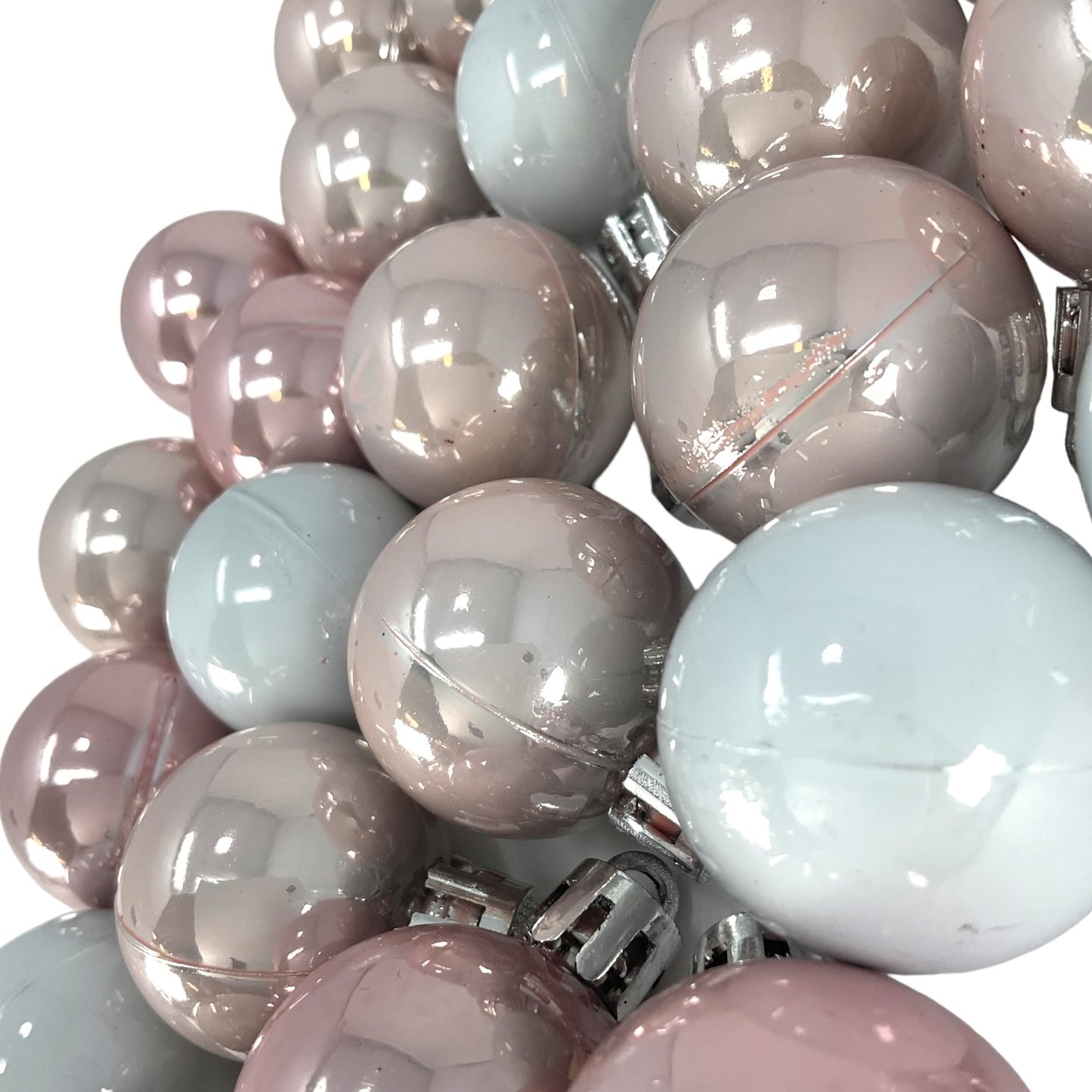 1 Inch Small Pink and White Shatterproof Plastic Christmas Ball Ornaments 24 Piece Set