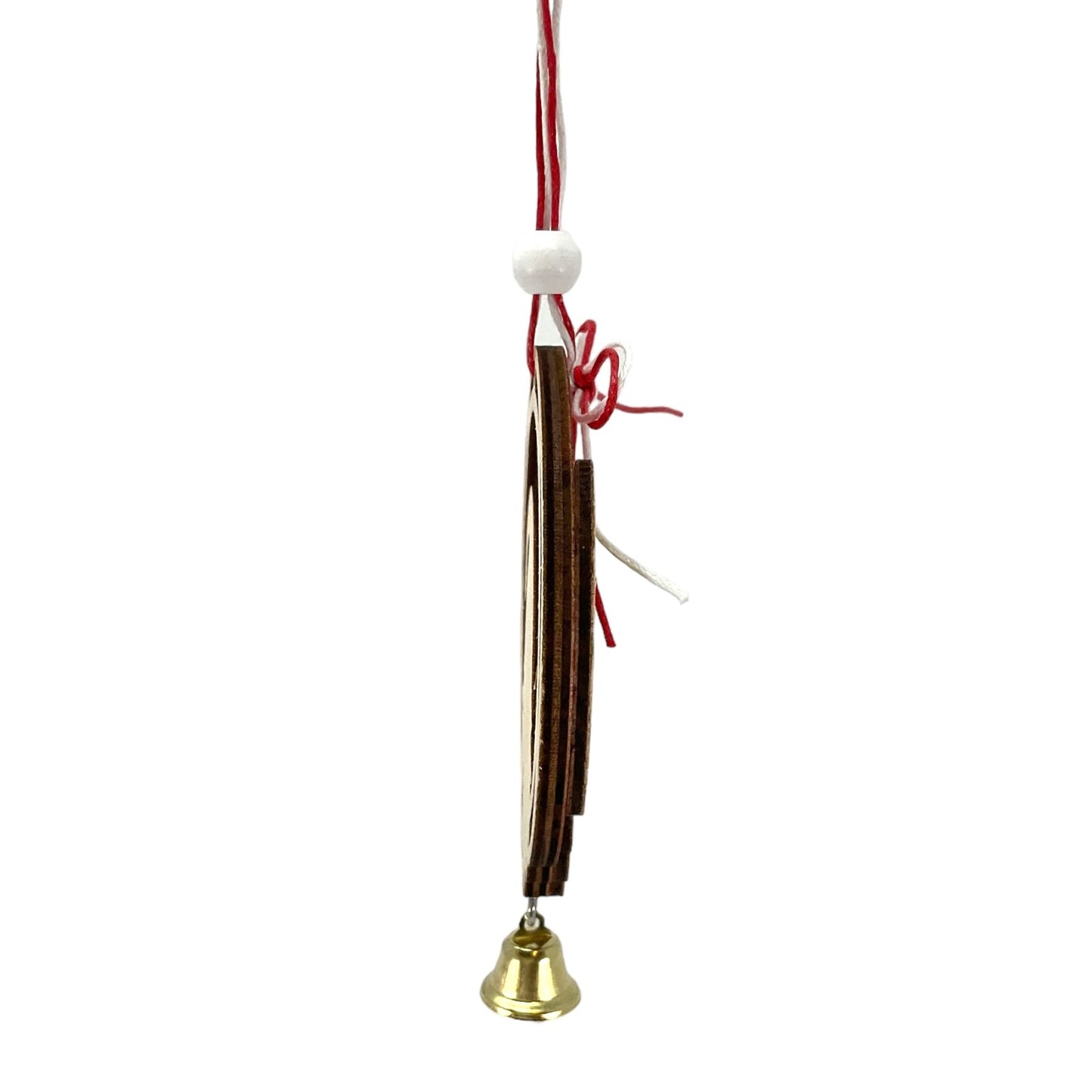 Red Gnome and Gold Star Wood Christmas Ornament with Hanging Bell 6 Inch