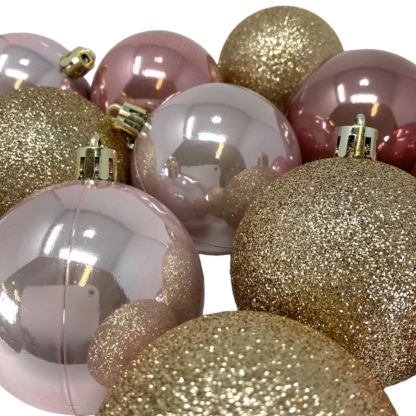 2.3 Inch Pink and Gold Shatterproof Plastic Christmas Ball Ornaments Set of 12
