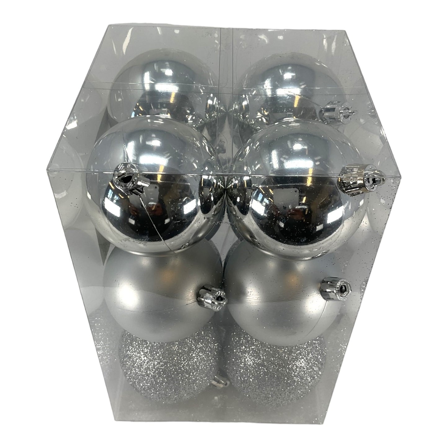 2.3 Inch Shiny Glitter and Matte Silver Plastic Ball Christmas Ornaments Set of 12