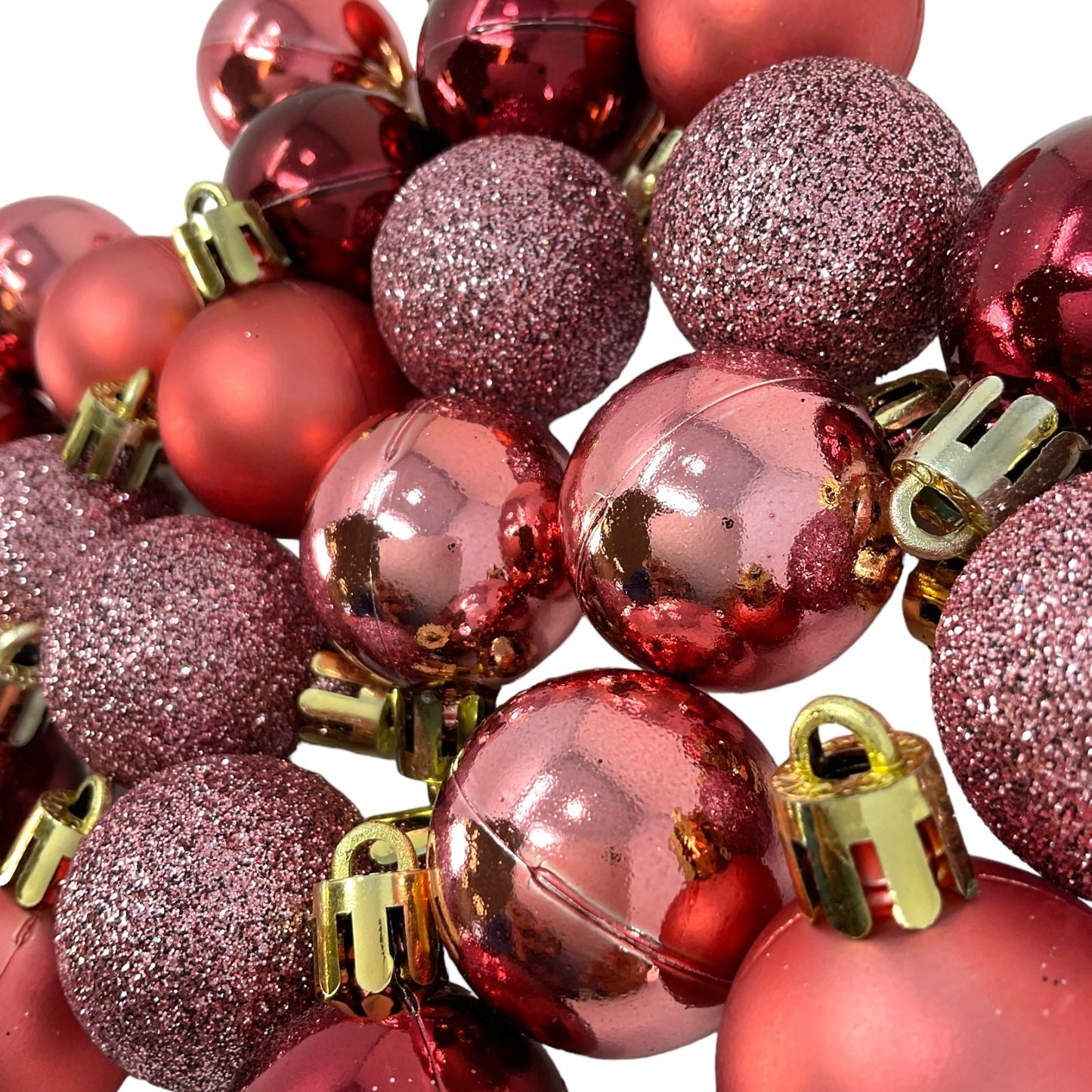 1 Inch Shiny Matte and Glitter Pink Plastic Christmas Ball Ornaments 24 Piece Set