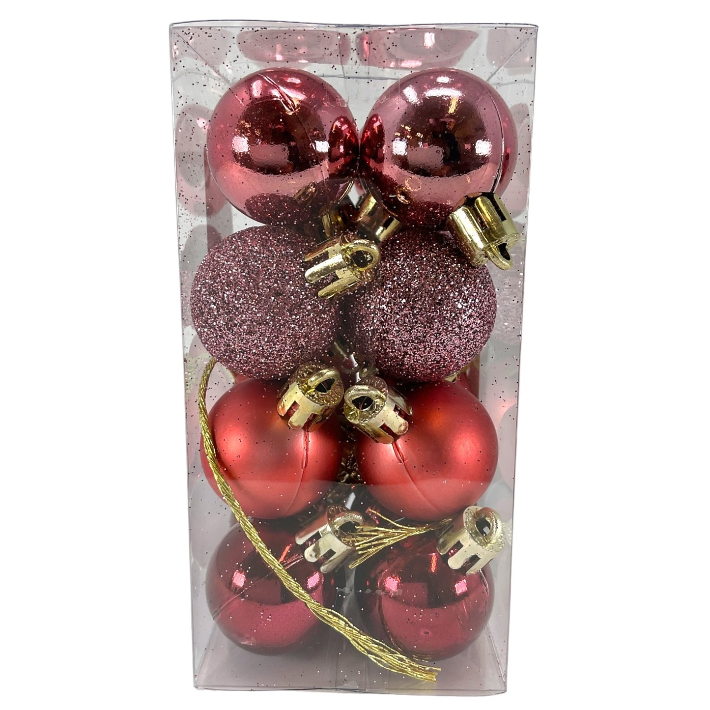 1 Inch Shiny Matte and Glitter Pink Plastic Christmas Ball Ornaments 24 Piece Set