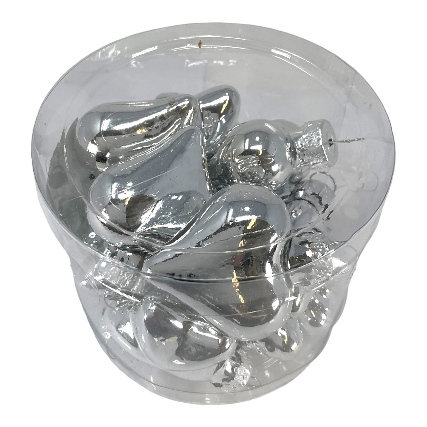 2 Inch Small Silver Heart Star and Pinecone Glass Christmas Tree Ornaments 12 Piece Set