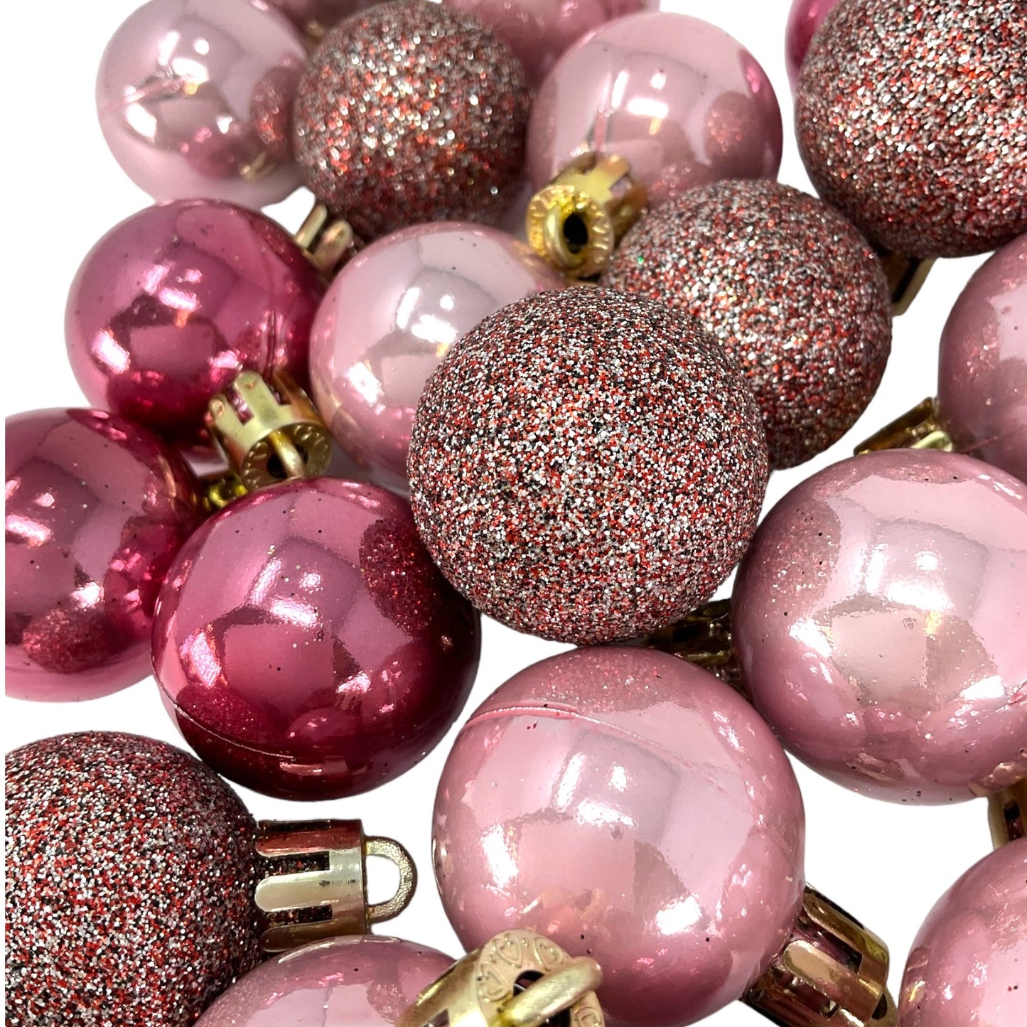 1 Inch Shiny and Glitter Pink Plastic Christmas Ball Ornaments 24 Piece Set