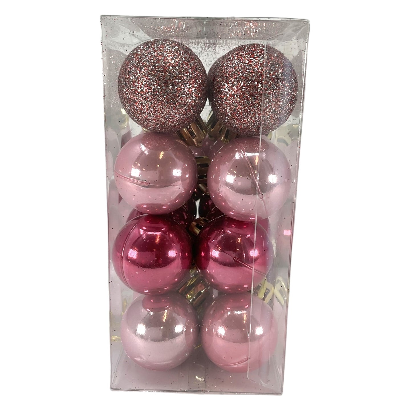 1 Inch Shiny and Glitter Pink Plastic Christmas Ball Ornaments 24 Piece Set