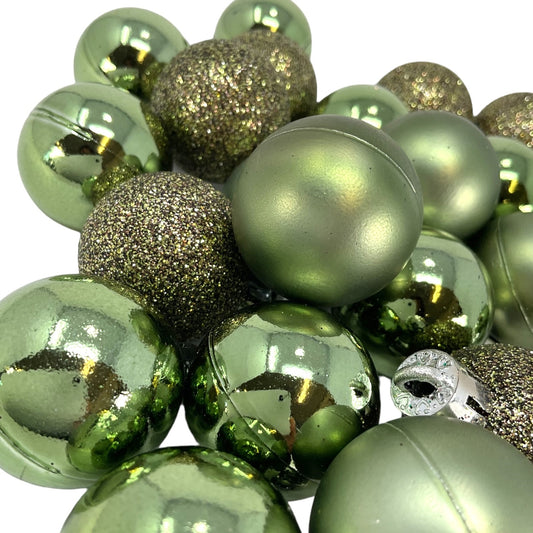 1 Inch Shiny Matte and Glitter Green Plastic Ball Christmas Tree Ornaments 24 Piece