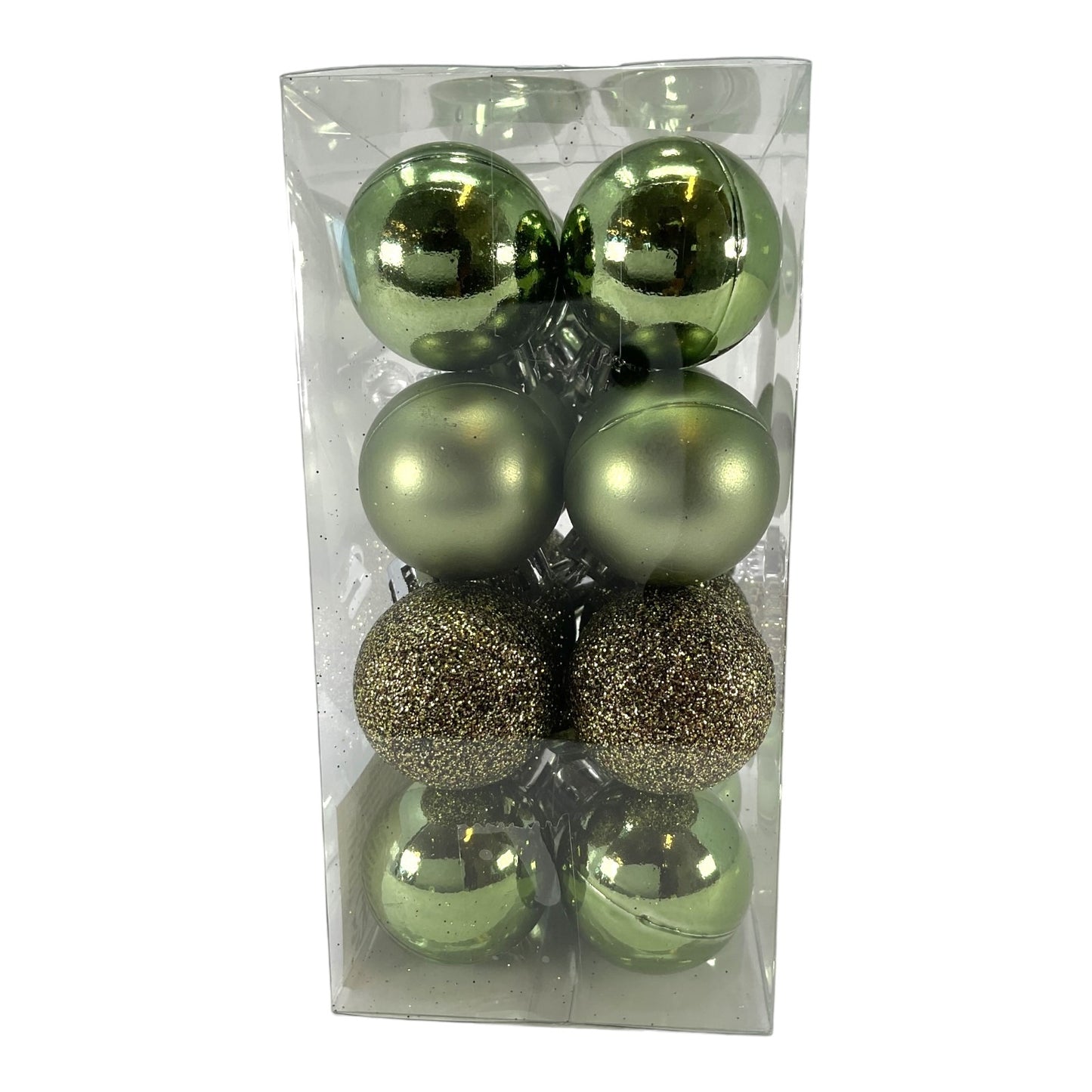 1 Inch Shiny Matte and Glitter Green Plastic Ball Christmas Tree Ornaments 24 Piece