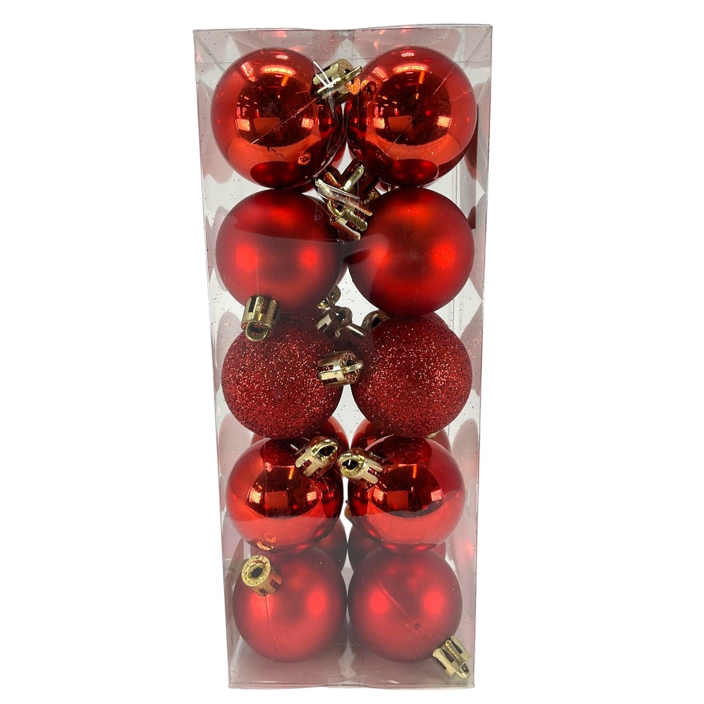 1.5 Inch Shiny Matte and Glitter Red Plastic Ball Christmas Tree Ornaments 20 Piece Set