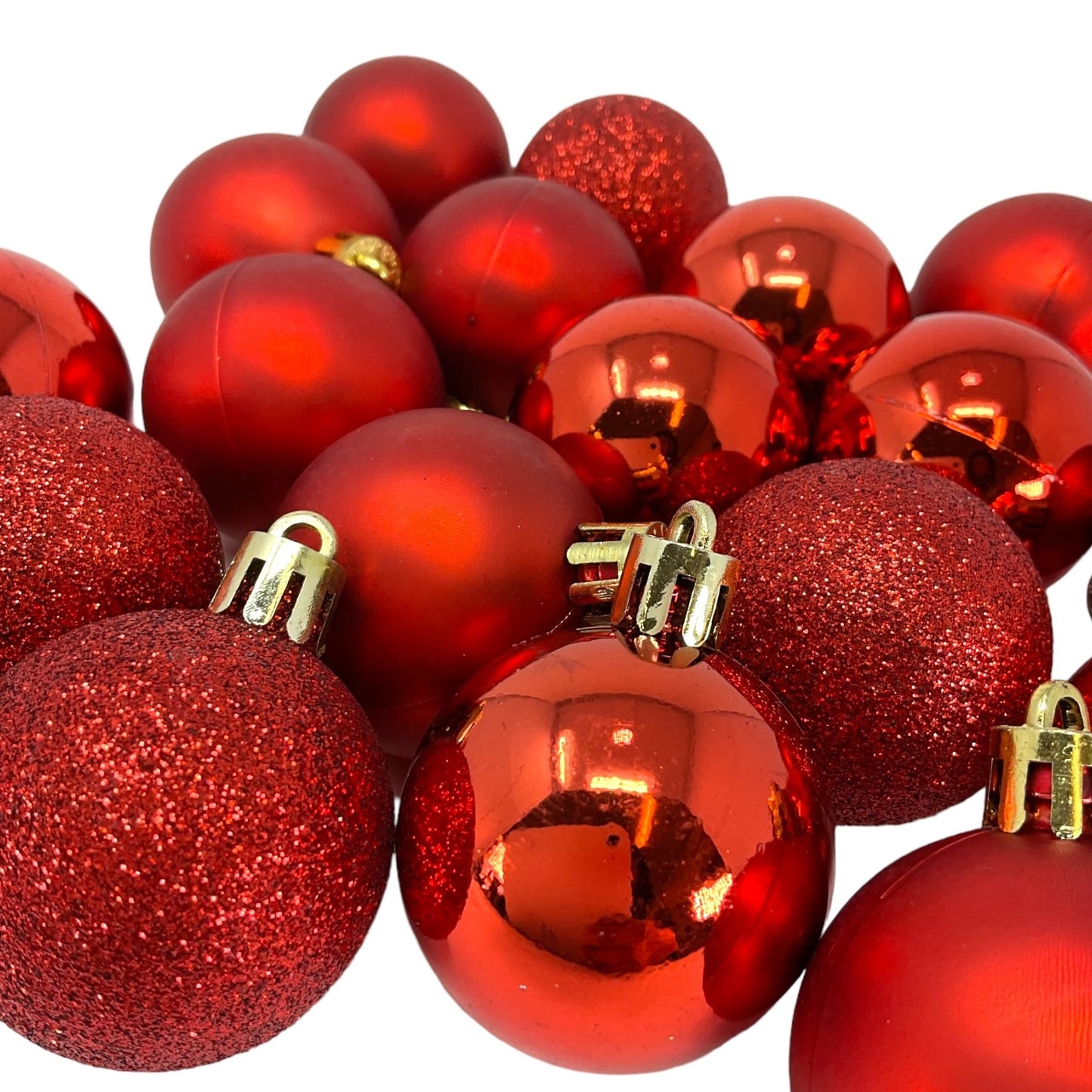1.5 Inch Shiny Matte and Glitter Red Plastic Ball Christmas Tree Ornaments 20 Piece Set