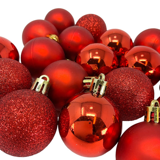 1.5 Inch Shiny Matte and Glitter Red Plastic Ball Christmas Tree Ornaments 20 Piece Set