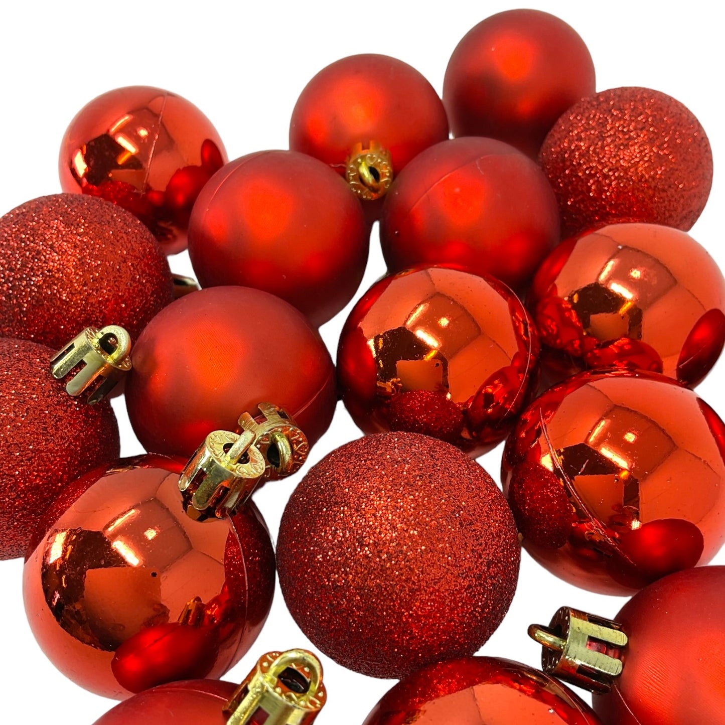 1.5 Inch Shiny Matte and Glitter Red Plastic Ball Christmas Tree Ornaments 20 Piece Set