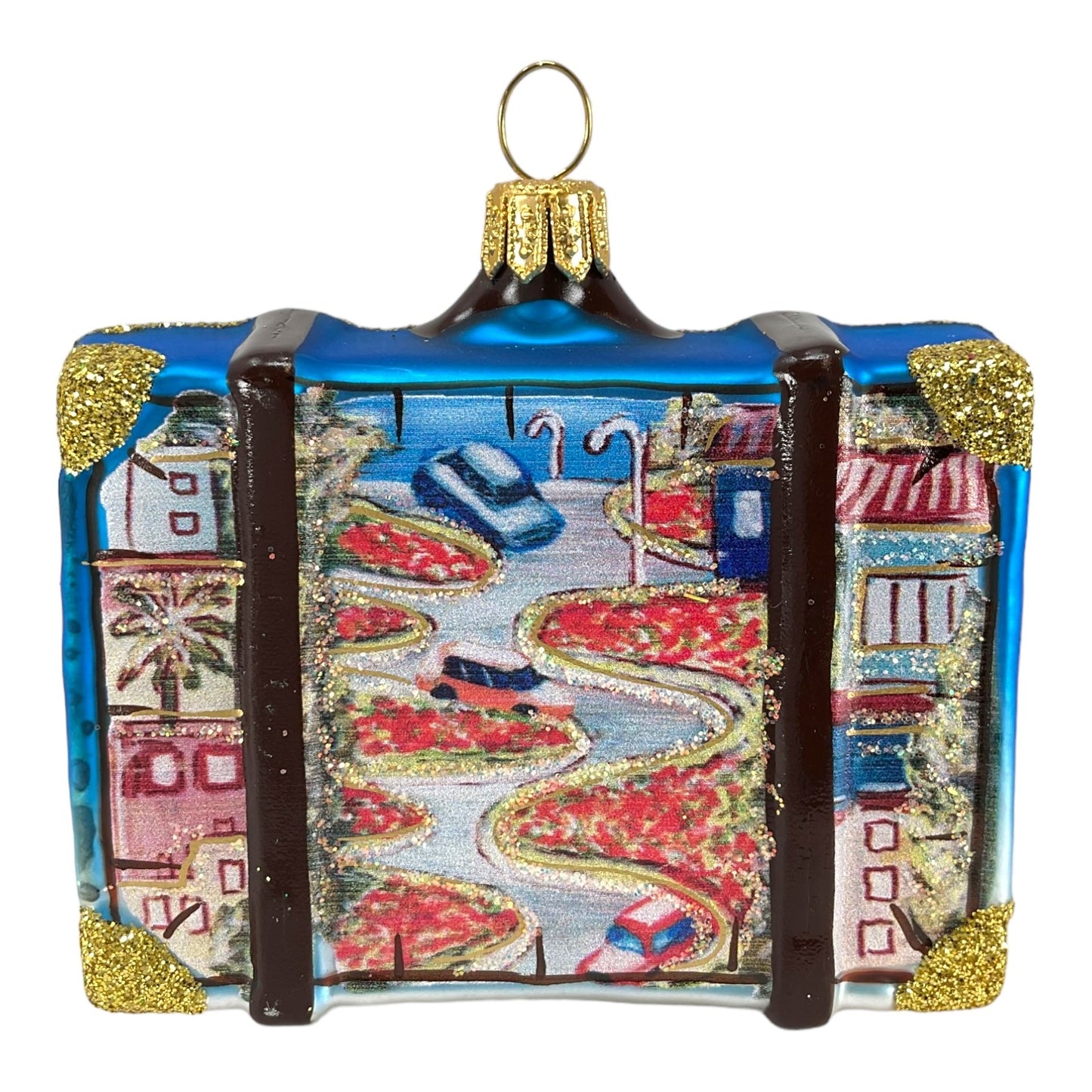 Pinnacle Peak Trading San Francisco California Travel Suitcase Polish Glass Christmas Ornament